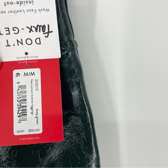 Spanx Faux Patent Leather Liquid latex Gloss Leggings in Deep Green - Picture 5 of 7